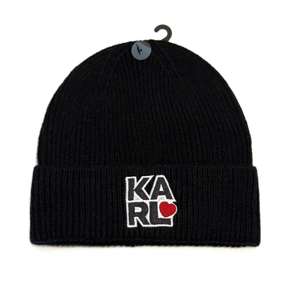 Karl Lagerfeld Rib Knit Black Logo Patch Hat
NWT